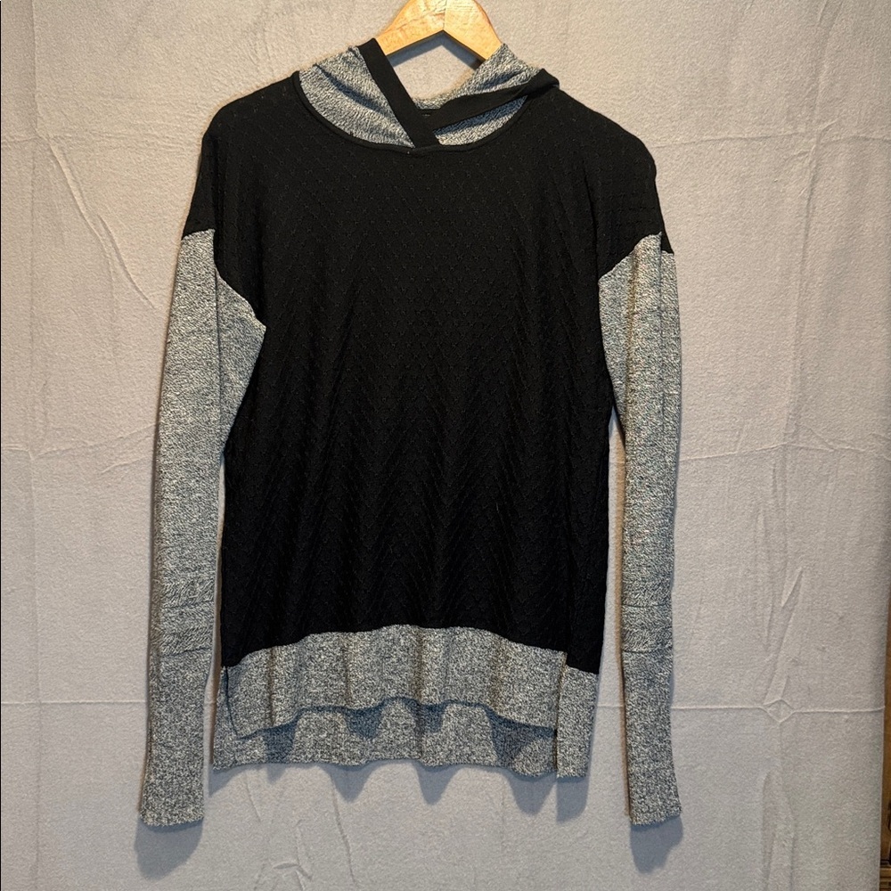 Smartwool Shadow Pine Hooded Sweater Color Block Wool Black Gray Small